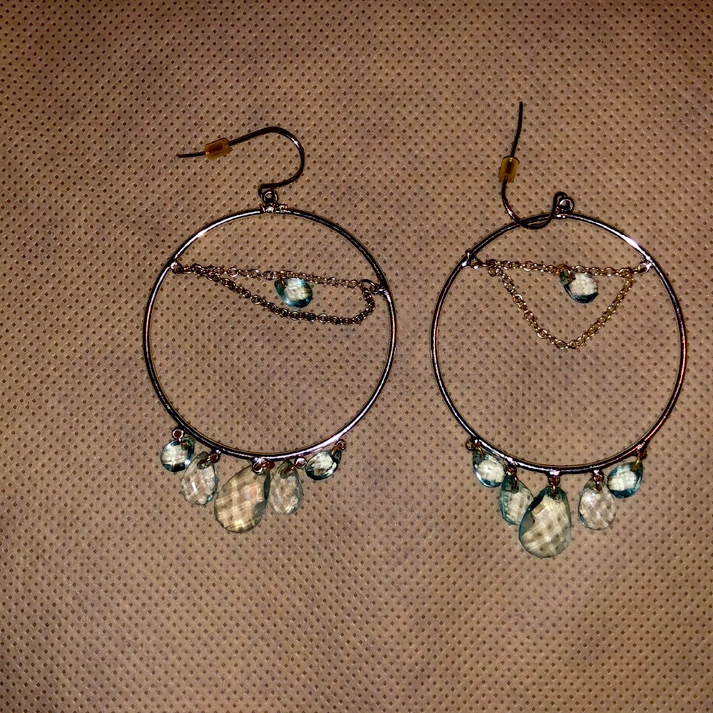 Hoop vintage light blue crystal silvertone earrings .